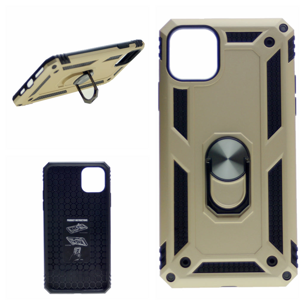 PC+TPU Dual Layer Hybrid Rugged Shockproof Cover Case w/360 Degrees Rotating Ring Stand For iPhone 11 Pro Max 6.5"