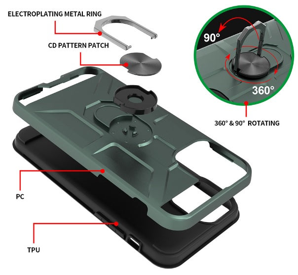 Anti-Drop Hybrid Magnetic Hard Armor Case with Ring Holder for iPhone 12 Pro Max 6.5"