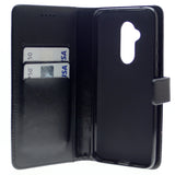 Leather Folio Flip Wallet Case w/Magnetic Clip Card Holders For Alcatel 7(2018) 6.0"-Black