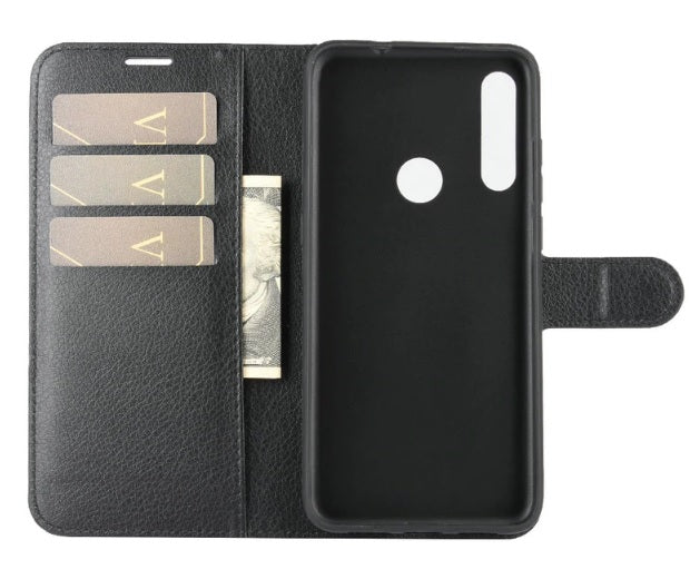 Leather Folio Flip Wallet Case w/Magnetic Clip Card Holders For Alcatel 1B(2020) 5.5"-Black