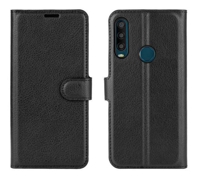 Leather Folio Flip Wallet Case w/Magnetic Clip Card Holders For Alcatel 1B(2020) 5.5"-Black