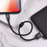 Premium USB to Lightning Charging Data Cable 0.25m Current 2.4A With Round Wire Clip