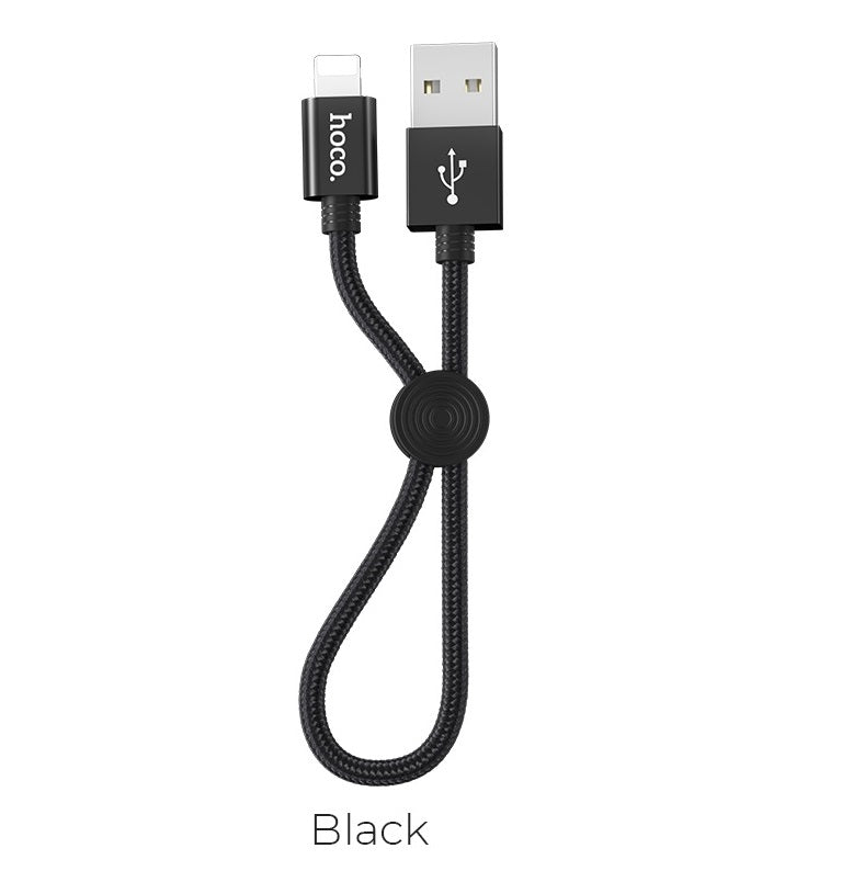 Premium USB to Lightning Charging Data Cable 0.25m Current 2.4A With Round Wire Clip