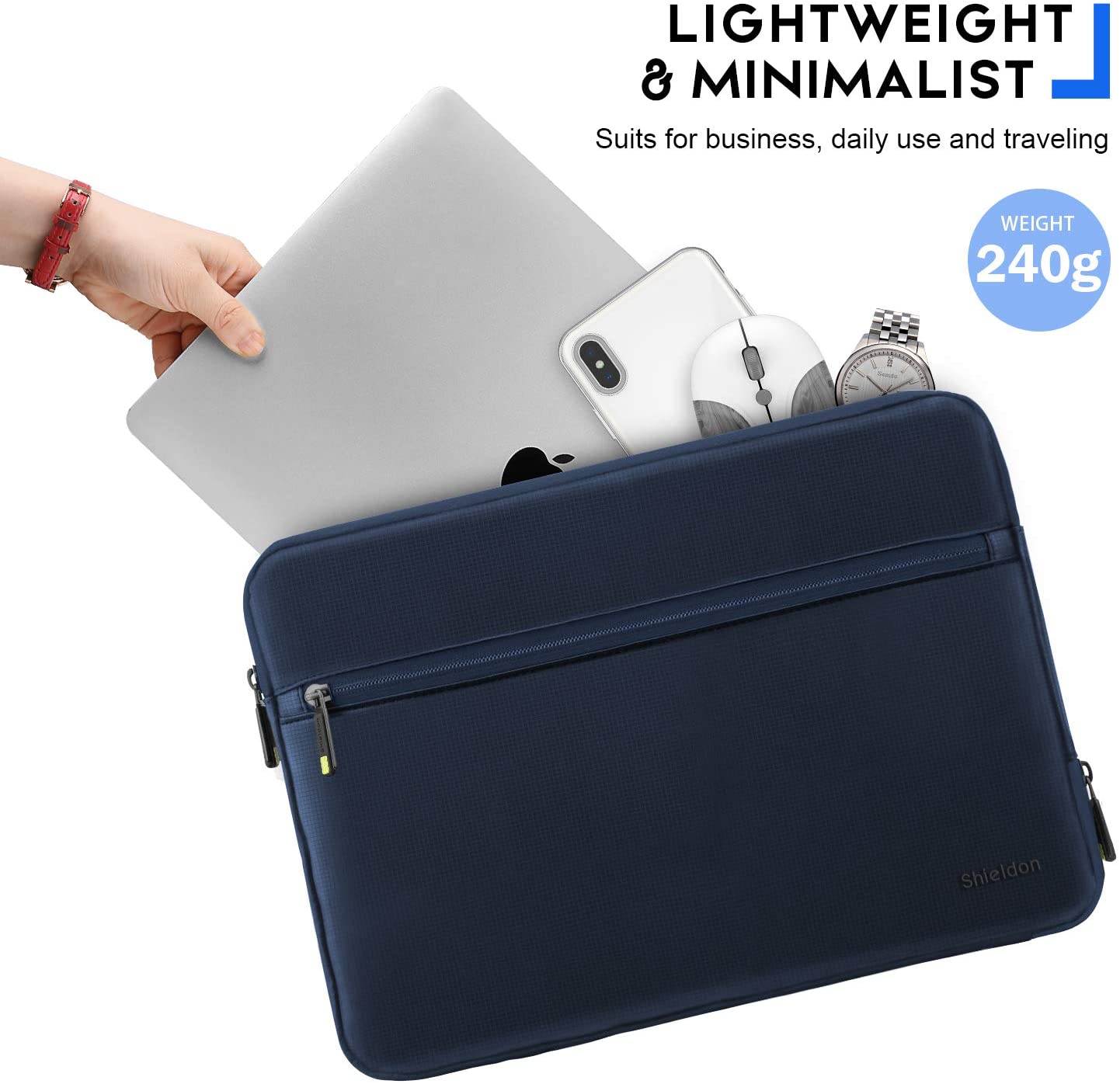SHIELDON 13-14-Inch Laptop Sleeve Case Bag with Accessory Pocket, Water Repellent Handbag