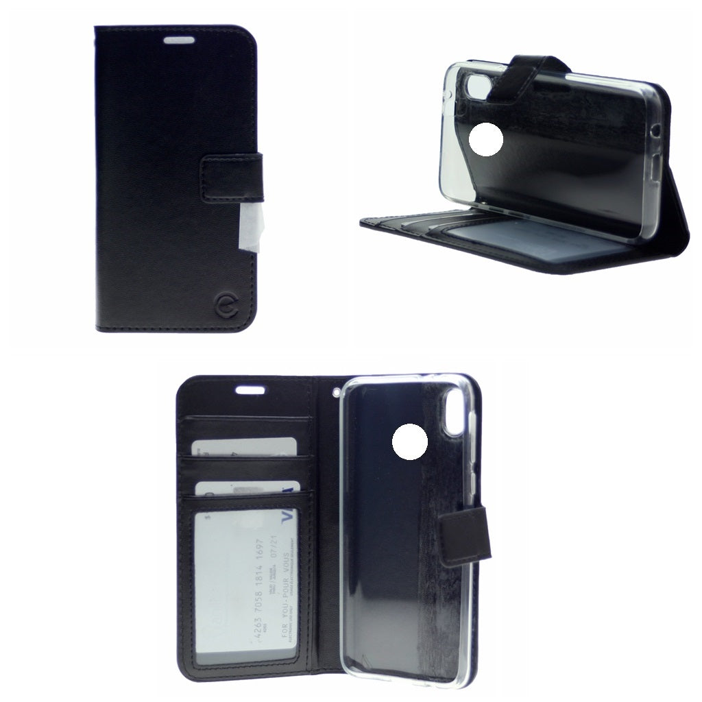 Leather Folio Flip Wallet Case w/Magnetic Clip Card Holders For Motorola Moto E (2020) 6.2"-Black