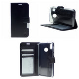 Leather Folio Flip Wallet Case w/Magnetic Clip Card Holders For Motorola Moto G Fast (2020) 6.4"-Black