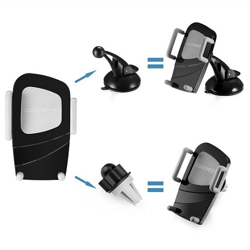 Coocheer Universal Adjustable Grip Both Suction and Air Vent Car Smartphone Holder