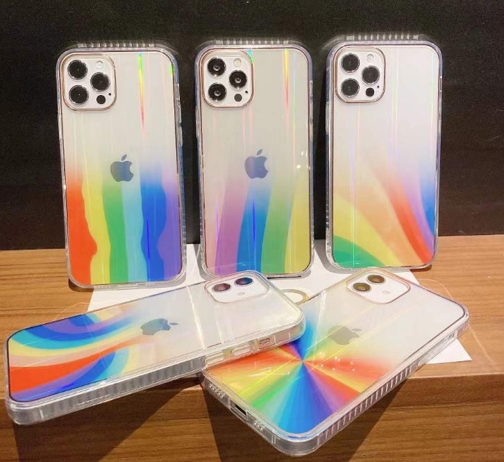 Glitter Phone Case For iPhone 12 Pro Max (6.7") 3D Rainbow Gradient Plating Edge Soft Clear Back Cover