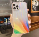 Glitter Phone Case For iPhone 12 Pro Max (6.7") 3D Rainbow Gradient Plating Edge Soft Clear Back Cover