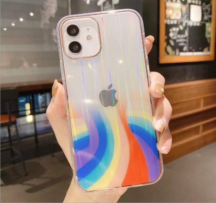 Glitter Phone Case For iPhone 11 (6.1") 3D Rainbow Gradient Plating Edge Soft Clear Back Cover