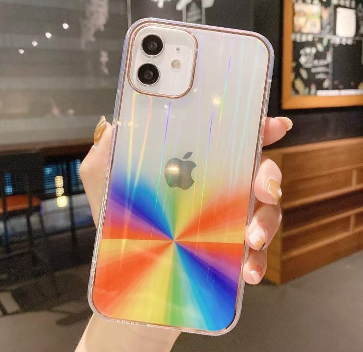 Glitter Phone Case For iPhone 12, iPhone 12 Pro (6.1") 3D Rainbow Gradient Plating Edge Soft Clear Back Cover
