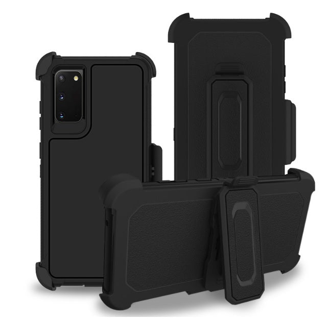 Shockproof Heavy Duty High Impact Resistant Rugged Hybrid Three Layer Armor Full Body Protection Case + Holster for Samsung Galaxy S20 Series
