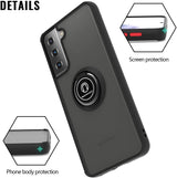 360 Degrees Rotating Metal Ring Kickstand, Heavy Duty Shockproof Protective Cover Rubber Hybrid Matte Clear Case For Samsung S21 5G 6.2"