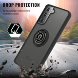 360 Degrees Rotating Metal Ring Kickstand, Heavy Duty Shockproof Protective Cover Rubber Hybrid Matte Clear Case For Samsung S21 Plus 5G 6.7"