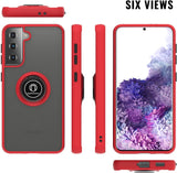 360 Degrees Rotating Metal Ring Kickstand, Heavy Duty Shockproof Protective Cover Rubber Hybrid Matte Clear Case For Samsung S21 5G 6.2"