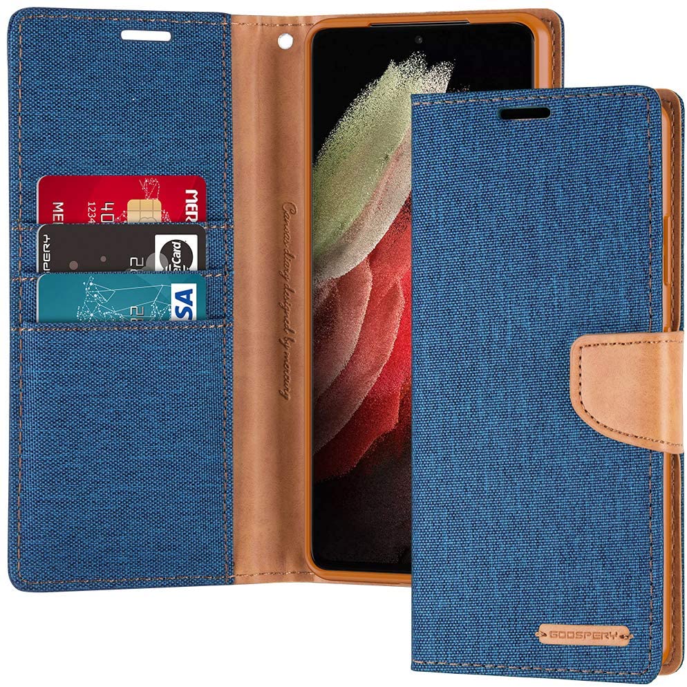 Goospery CANVAS Card Holder Fabric Folio Wallet Flip Stand Case For Galaxy S21 Ultra (6.8 inches)