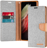 Goospery CANVAS Card Holder Fabric Folio Wallet Flip Stand Case For Galaxy S21 Ultra (6.8 inches)