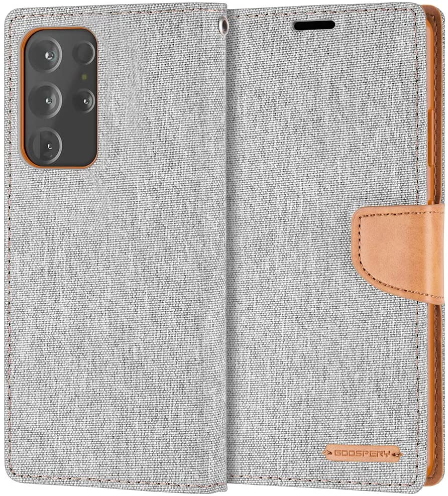 Goospery CANVAS Card Holder Fabric Folio Wallet Flip Stand Case For Galaxy S21 Ultra (6.8 inches)