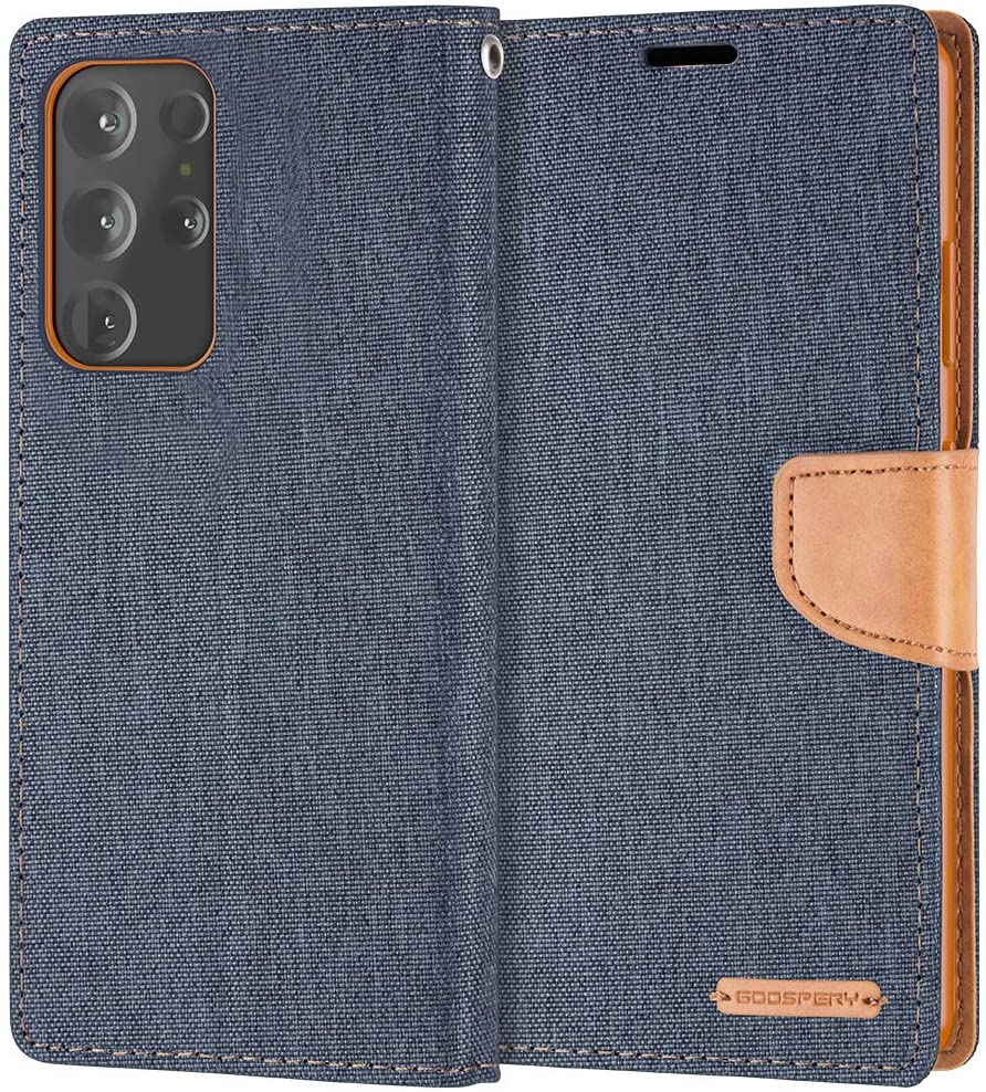 Goospery CANVAS Card Holder Fabric Folio Wallet Flip Stand Case For Galaxy S21 Ultra (6.8 inches)