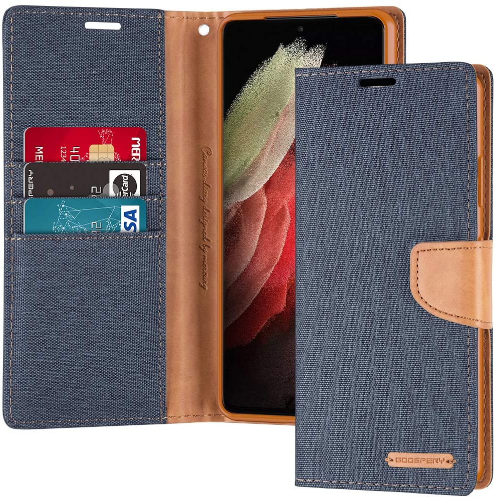 Goospery CANVAS Card Holder Fabric Folio Wallet Flip Stand Case For Galaxy S21 Ultra (6.8 inches)