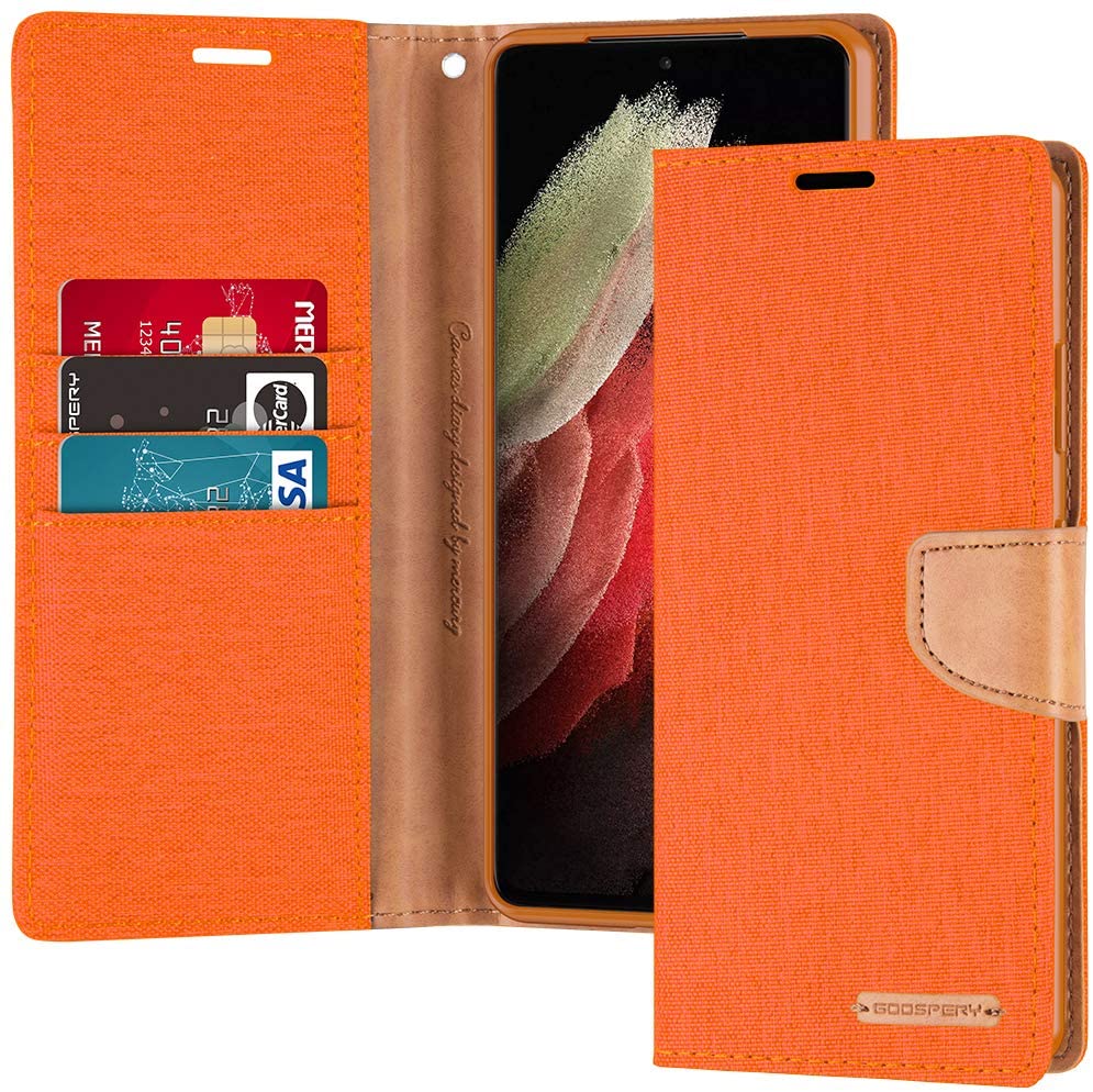 Goospery CANVAS Card Holder Fabric Folio Wallet Flip Stand Case For Galaxy S21 Ultra (6.8 inches)