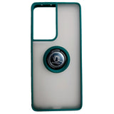 360 Degrees Rotating Metal Ring Kickstand, Heavy Duty Shockproof Protective Cover Rubber Hybrid Matte Clear Case For Samsung S21 Ultra 5G 6.8"