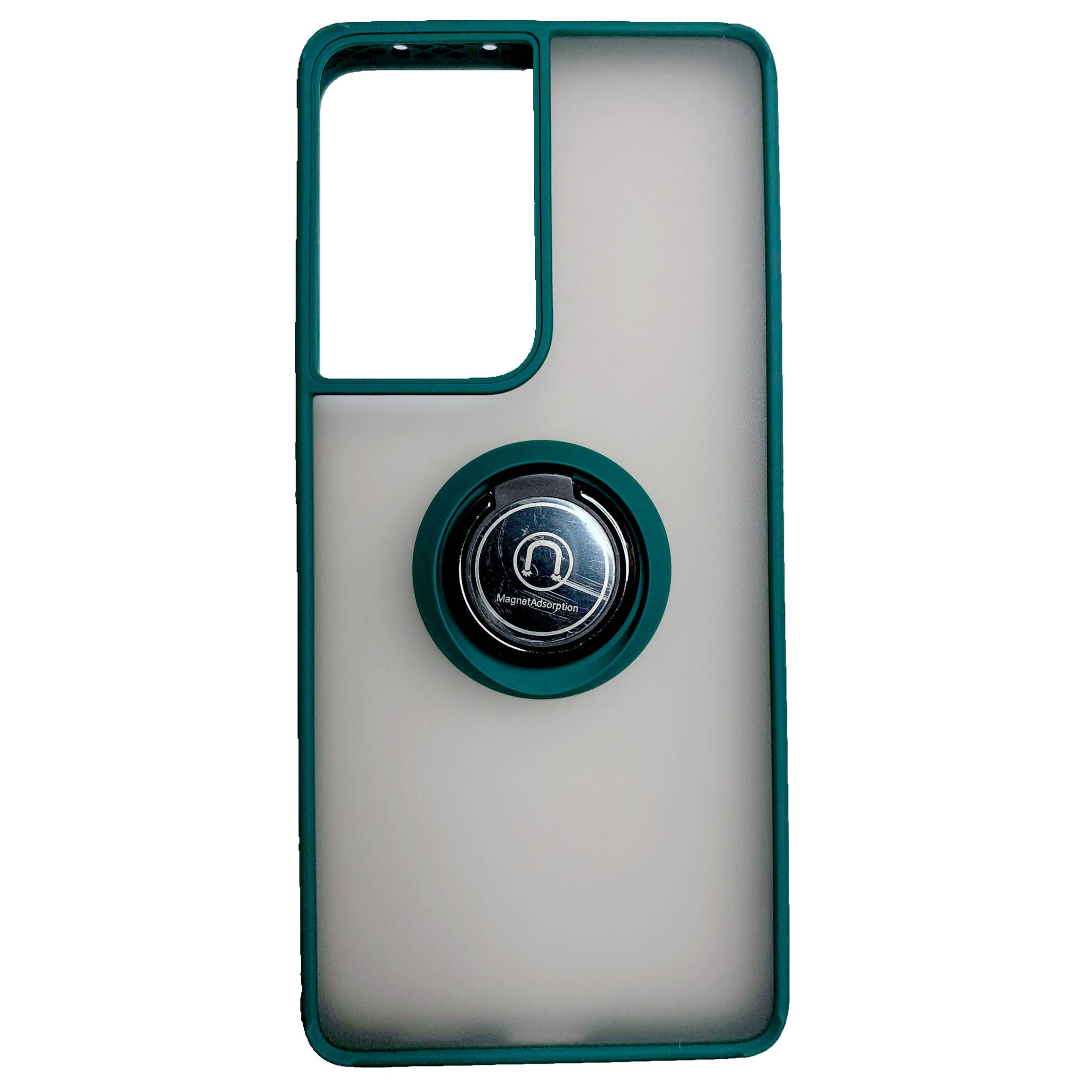 360 Degrees Rotating Metal Ring Kickstand, Heavy Duty Shockproof Protective Cover Rubber Hybrid Matte Clear Case For Samsung S21 Ultra 5G 6.8"