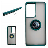 360 Degrees Rotating Metal Ring Kickstand, Heavy Duty Shockproof Protective Cover Rubber Hybrid Matte Clear Case For Samsung S21 Ultra 5G 6.8"