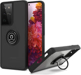 360 Degrees Rotating Metal Ring Kickstand, Heavy Duty Shockproof Protective Cover Rubber Hybrid Matte Clear Case For Samsung S21 Ultra 5G 6.8"