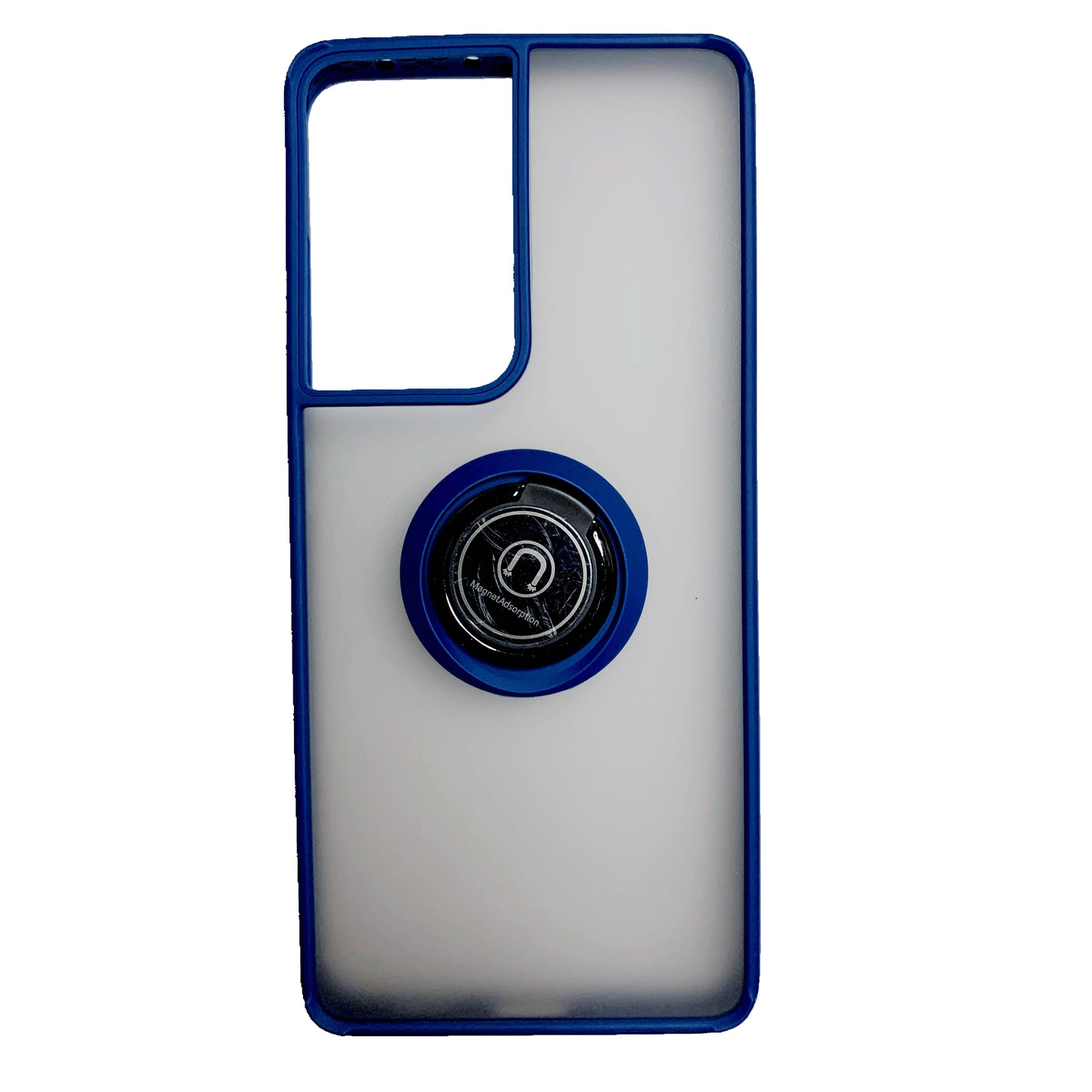 360 Degrees Rotating Metal Ring Kickstand, Heavy Duty Shockproof Protective Cover Rubber Hybrid Matte Clear Case For Samsung S21 Ultra 5G 6.8"