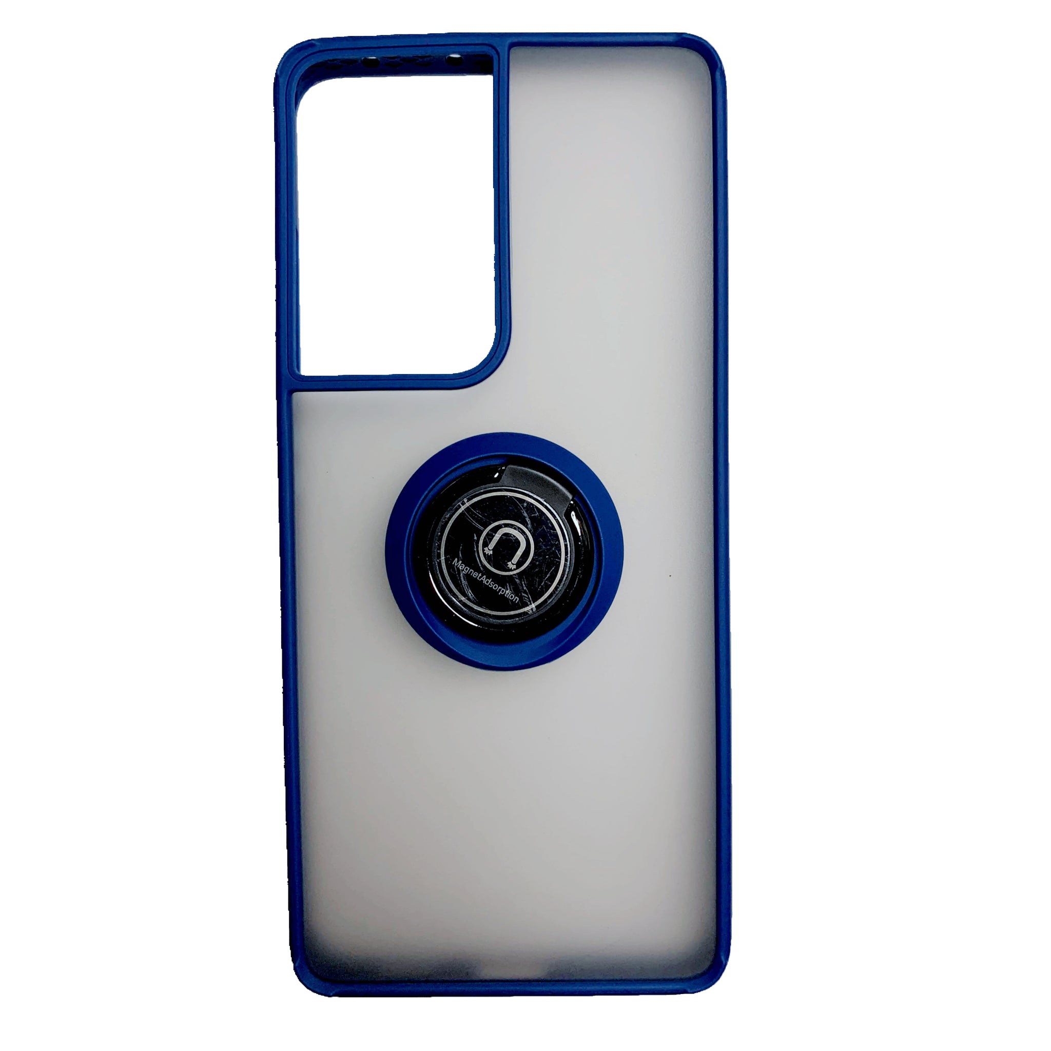 360 Degrees Rotating Metal Ring Kickstand, Heavy Duty Shockproof Protective Cover Rubber Hybrid Matte Clear Case For Samsung S21 Ultra 5G 6.8"