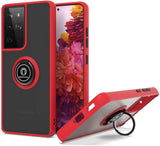 360 Degrees Rotating Metal Ring Kickstand, Heavy Duty Shockproof Protective Cover Rubber Hybrid Matte Clear Case For Samsung S21 Ultra 5G 6.8"