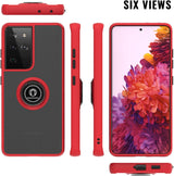 360 Degrees Rotating Metal Ring Kickstand, Heavy Duty Shockproof Protective Cover Rubber Hybrid Matte Clear Case For Samsung S21 Ultra 5G 6.8"