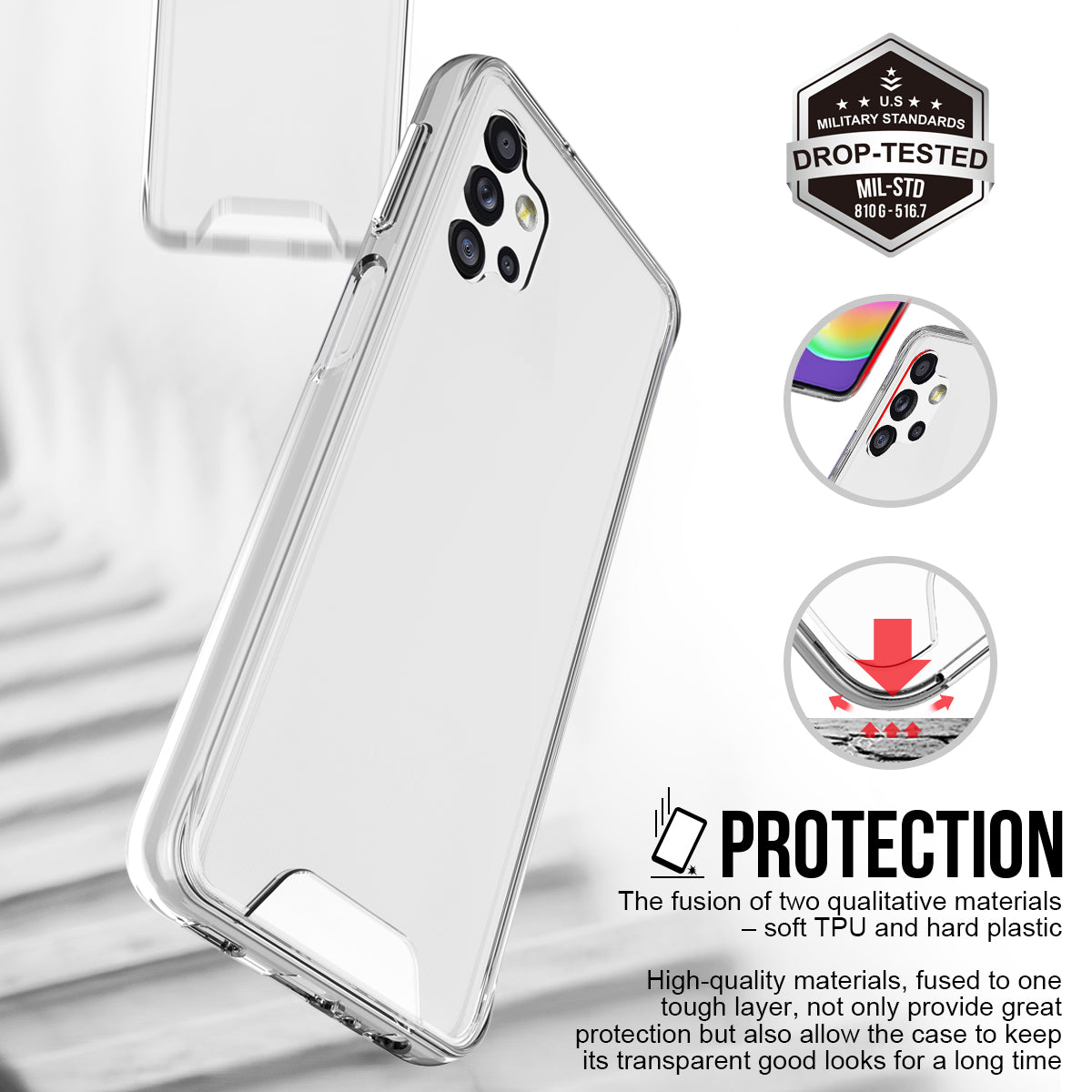 Premium Transparent Rugged Clear Shockproof SPACE Case Cover For Samsung Galaxy A32 5G 6.5"