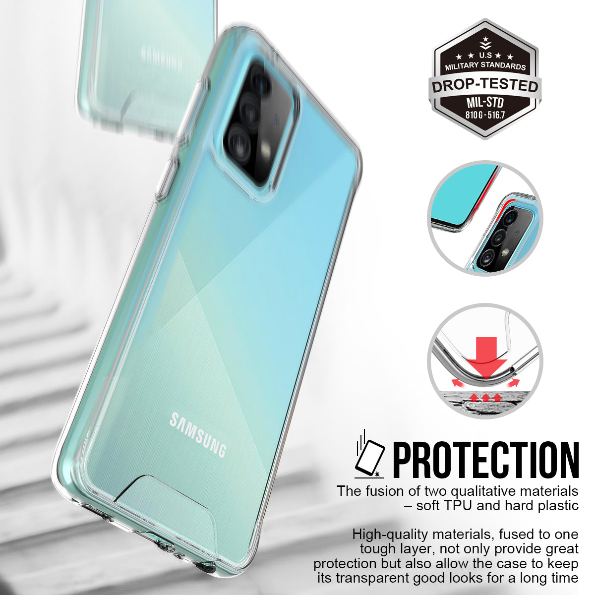 Premium Transparent Rugged Clear Shockproof SPACE Case Cover For Samsung Galaxy A52 5G 6.5"