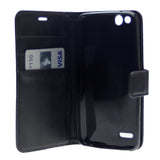 Leather Folio Flip Wallet Case w/Magnetic Clip Card Holders For ZTE Z557(2019) 5"-Black