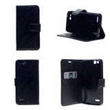 Leather Folio Flip Wallet Case w/Magnetic Clip Card Holders For ZTE Z557(2019) 5"-Black