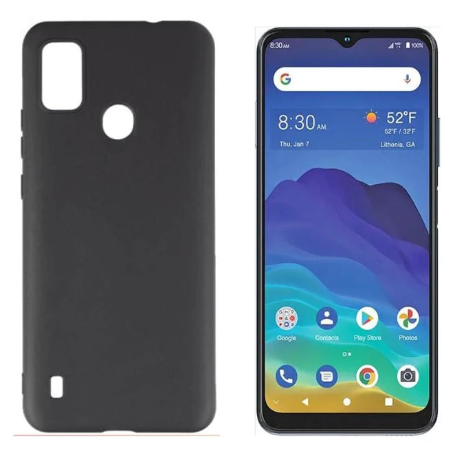 Soft Gel Rubber Matt Back TPU w/Glossy Bumper Case For ZTE Blade A7P 6.5" , Black